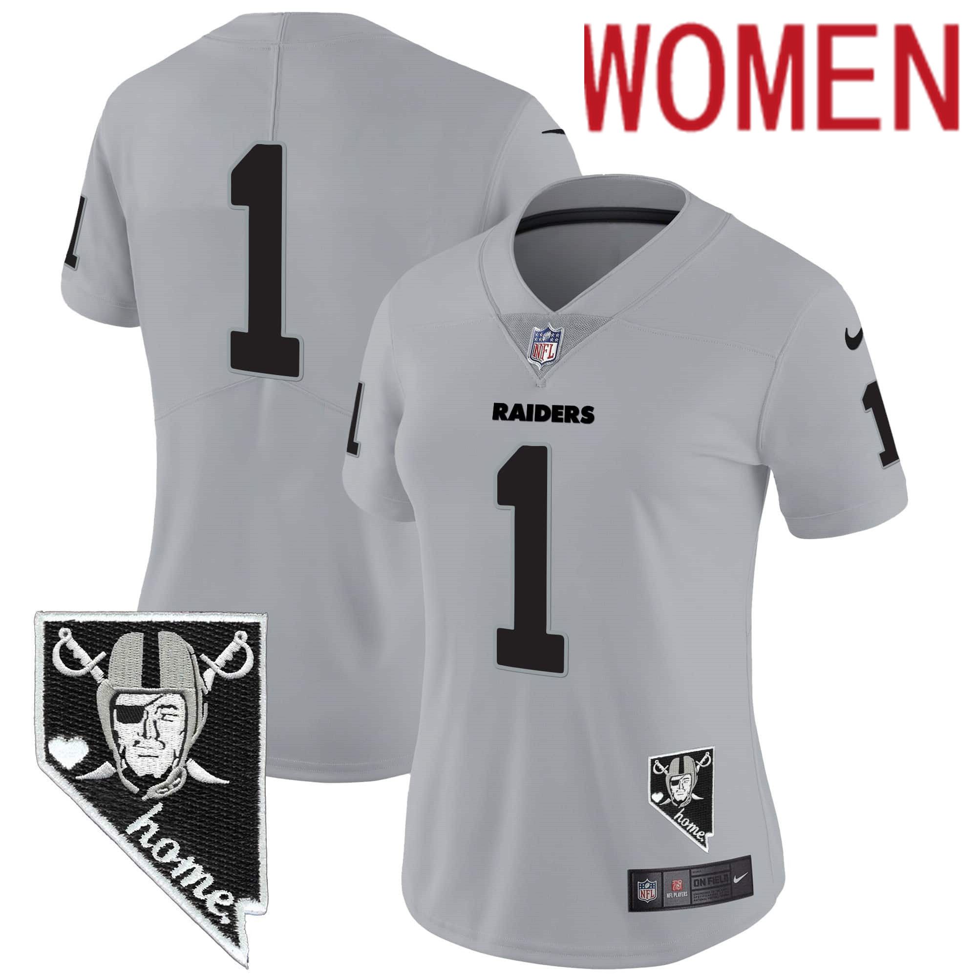 Women Oakland Raiders #1 No Name Grey 2024 Nike Nevada Home Patch Vapor NFL Jersey->women nfl jersey->Women Jersey
